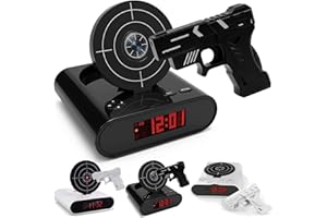 Target Alarm Clock with Gun - LED Display Digital Shot Timer Alarm Clock with Custom Ringtones, Dual Alarm Modes for Bedroom 