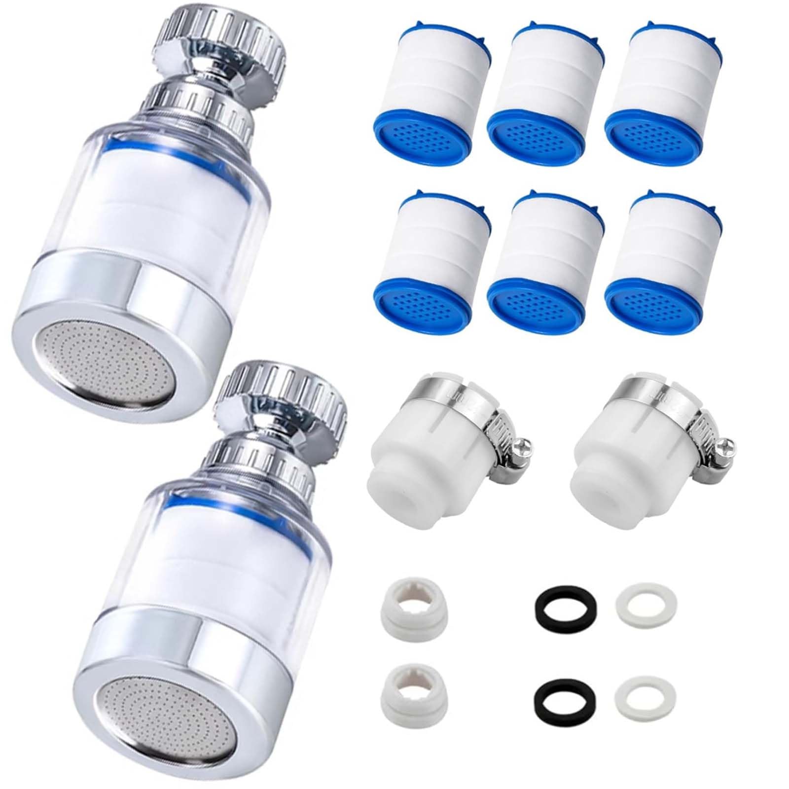 XIATIAN 2 Pack Faucet Water Filters with 6 Filter Cartridges, 360° Rotating Sink Tap Water Filter, Water Faucet Filters for Home Kitchen Bathroom Shower