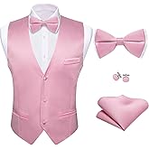 Barry.Wang Mens Suit Vest Bow Tie Set 4PCS Formal V-neck Slim Fit Casual Solid Color Waistcoat Wedding Party Tuxedo