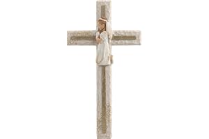 Grace4Joy Baptism Wall Cross, Hand Painted Guardian Angel Gifts, 10 Inches Girls First Communion Nursery Wall Decor Catholic Gifts for Christening, Dedication