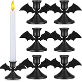 Teecyhooo 6 Pack Halloween Taper Candle Holders with Bat Wings, Black Metal | Gothic Halloween Centerpiece for Table, Mantle, Party Decor, Includes Felt Bat Decorations, Taper Candle Compatible