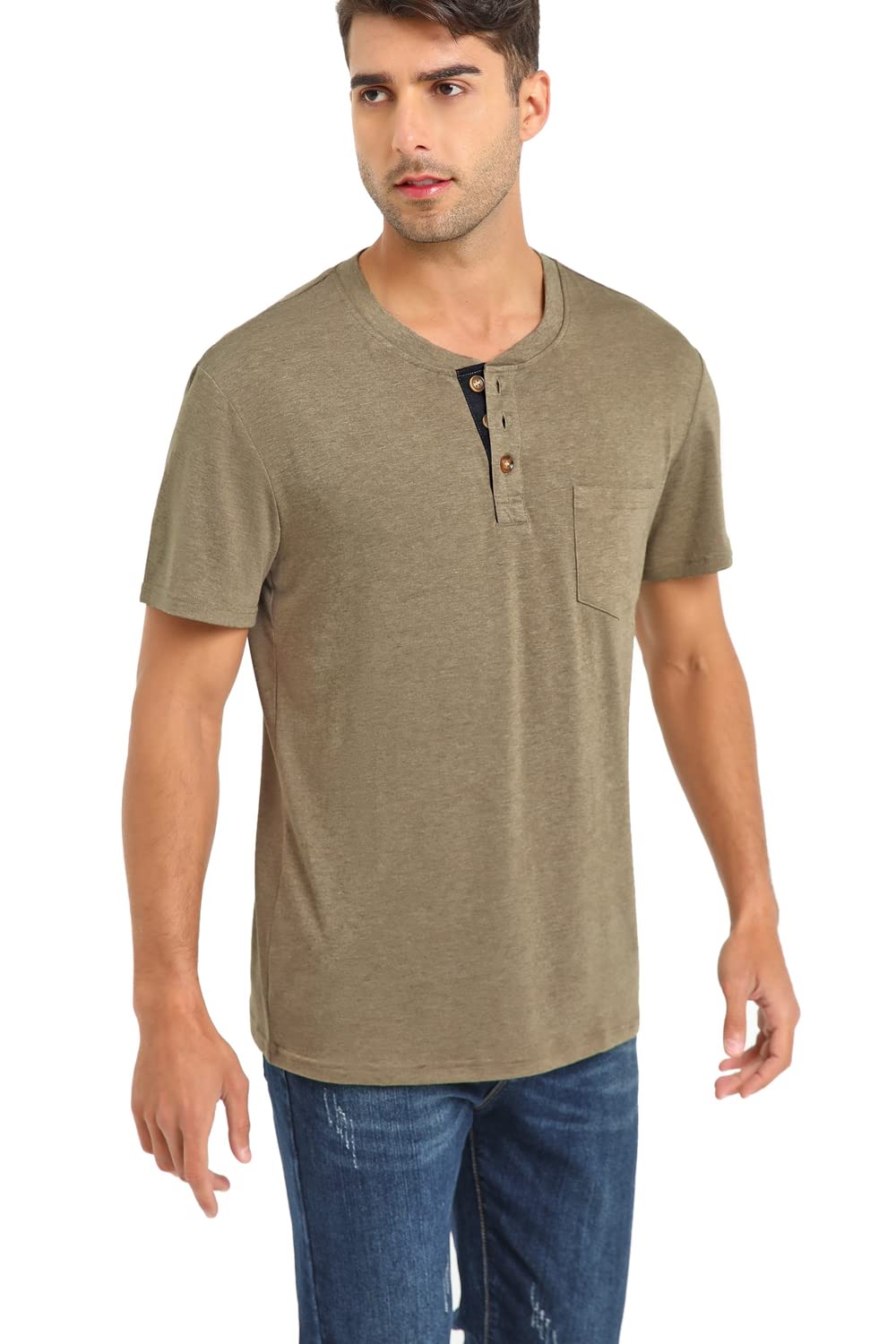 Olidarua Mens Casual Short Sleeve Henley Shirts Fashion Button T Shirts with Pocket