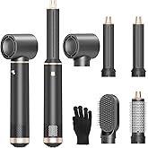 5 in 1 Hair Styler Curler & Hair Dryer Brush, Low-Speed Negative Ionic Air Styler Drying, Multi Hair Styler, Professional Blow Dryer Brush for Curling Volumizing Straightening Styling(Gray Gold)