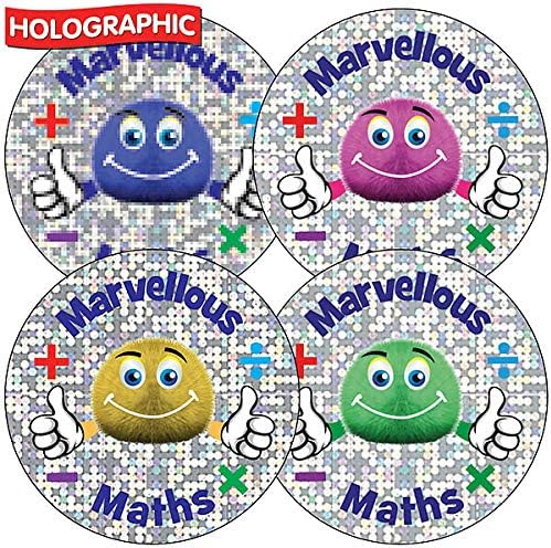 105 Holographic Sparkly Marvellous Maths Alien School Praise Reward Stickers 37mm Primary Teaching Services