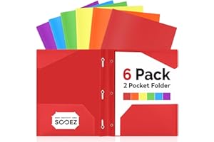 Sooez Plastic Folders with Pockets and Prongs, 6 Pack Pocket Folders with Prongs, Heavy Duty 3 Prong 2-Pocket Folders for Document, Colored File Folder Back to School Supplies for Kids