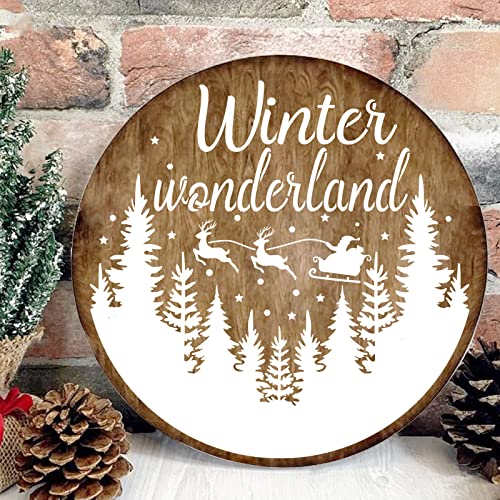 9Pcs Christmas Stencils Reusable, 12X12 Inch Round Large Christmas Stencils for Painting on Wood Sign Front Door Hanger Xmas Home Decor