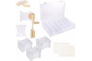 Naturezhen ​Embroidery Floss Organizer Set - 200 Pcs White Plastic Floss Bobbins with 2 Winders, 36 Compartments Removable St