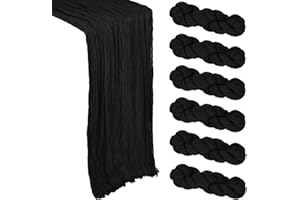 HENEGER 6 Pack Black Halloween Table Runner Cheesecloth 10Ft Gauze Cheese Cloth Table Runner 35x120 Inch Boho Sheer Rustic Fabric for Party Decor Baby Shower Wedding Holiday Home Decorations