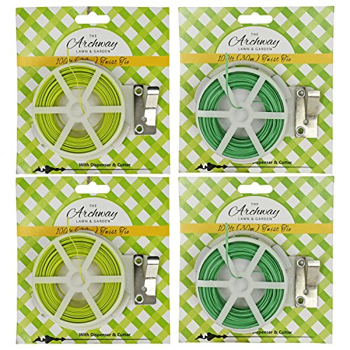 Black Duck Brand Set of 4 Garden Twist Tie Rolls! 100FT Each Spool! Features Dispenser and Cutter! Light Green, Dark Green!