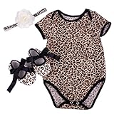 Zeroyoyo Infant Baby Girls Leopard Romper Headband Shoes, Set of 3