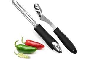 Jalapeno Pepper Corer, Set of 2, Stainless Steel Zucchini Cucumber Corer with Serrated Slice and Rubber Handle, Core Deseeder