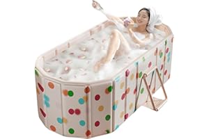 HOUTCLORT Foldable Bathtub for Adult Large 59'in Collapsible tub Portable Bathtub for Bathroom Folding SPA Tub for Shower Stall, Ideal for Small Spaces (Polka dot, L: 59"L x 33.8"W x 21.6"H)