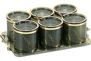 NAN WIND Acrylic Condiment Spice Jars,Condiment Spice Box With Lids and Spoons and Tray,Clear Plastic Condiment Canisters,Seasoning Box 6 Pack,Seasoning Box Set for Kitchen to Storage Salt,Paprika,Sugar