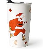 ANTIS'S HOME Ceramic Travel Mug with Lid, Christmas Gifts, Santa Claus Pattern Double Wall Coffee Mug Tumbler, Reusable Cup 10oz, Dishwasher Microwaveable Safe(Jingle & Joy)