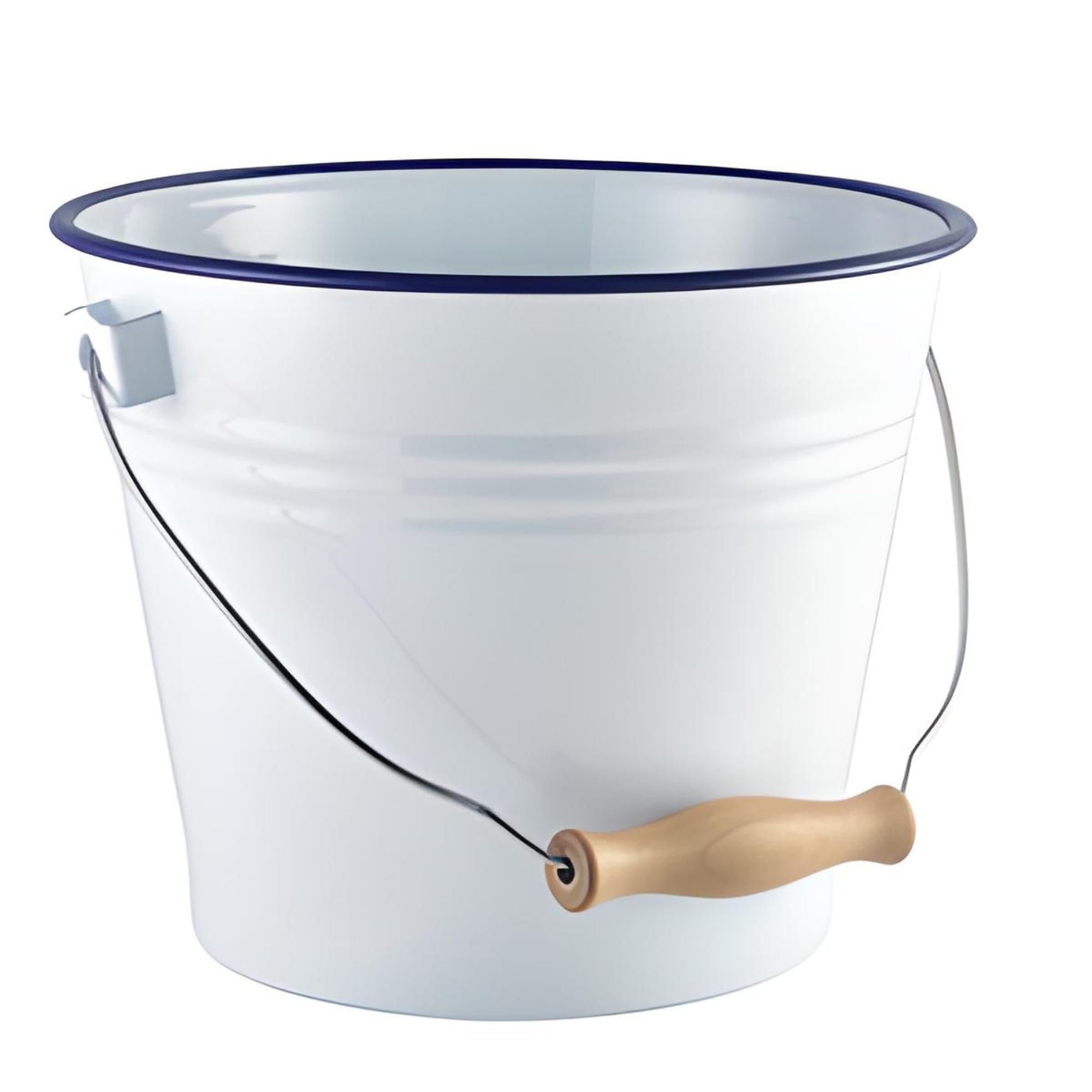 GenWare Enamel Bucket White with Blue Rim 22cm – Retro Enamel Ice Bucket with Handle, 5.2L Metal Enamelware Bucket for Beer Wine Ice Drinks & Food Presentation – Vintage Style Serving Bucket