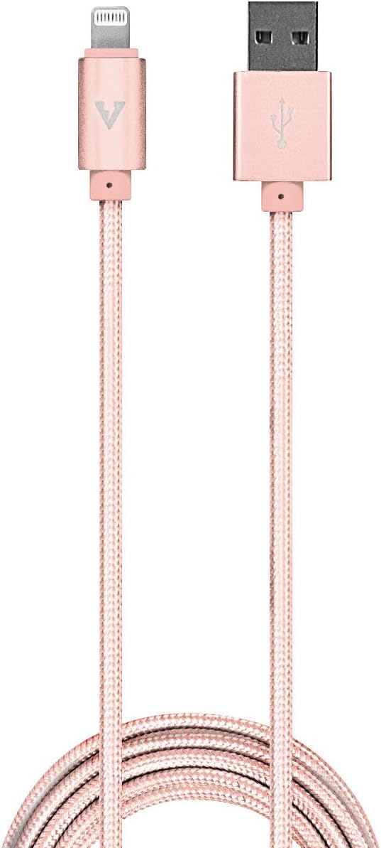 vCharged Pink/Rose Gold 12 FT Longest MFi Certified Lightning Cable Nylon Braided USB Charging Cord Compatible with iPhone & iPad