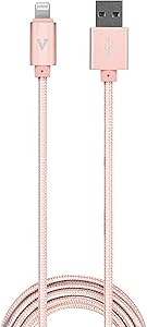 vCharged Pink/Rose Gold 12 FT Longest MFi Certified Lightning Cable Nylon Braided USB Charging Cord Compatible with iPhone & iPad