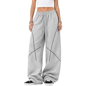 Bakyarder Women’s Barrel Leg Sweatpants Baggy Wide Leg Pants Elastic Waist Casual Y2K Streetwear Pants