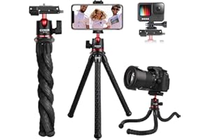 Phone Tripod, COMAN Flexible Camera Tripod, Hidden Phone Tripod Mount with Cold Shoe, Waterproof Tripod Stand for GoPro, Portable Travel Tripod for Live Streaming Vlog Video (Black)