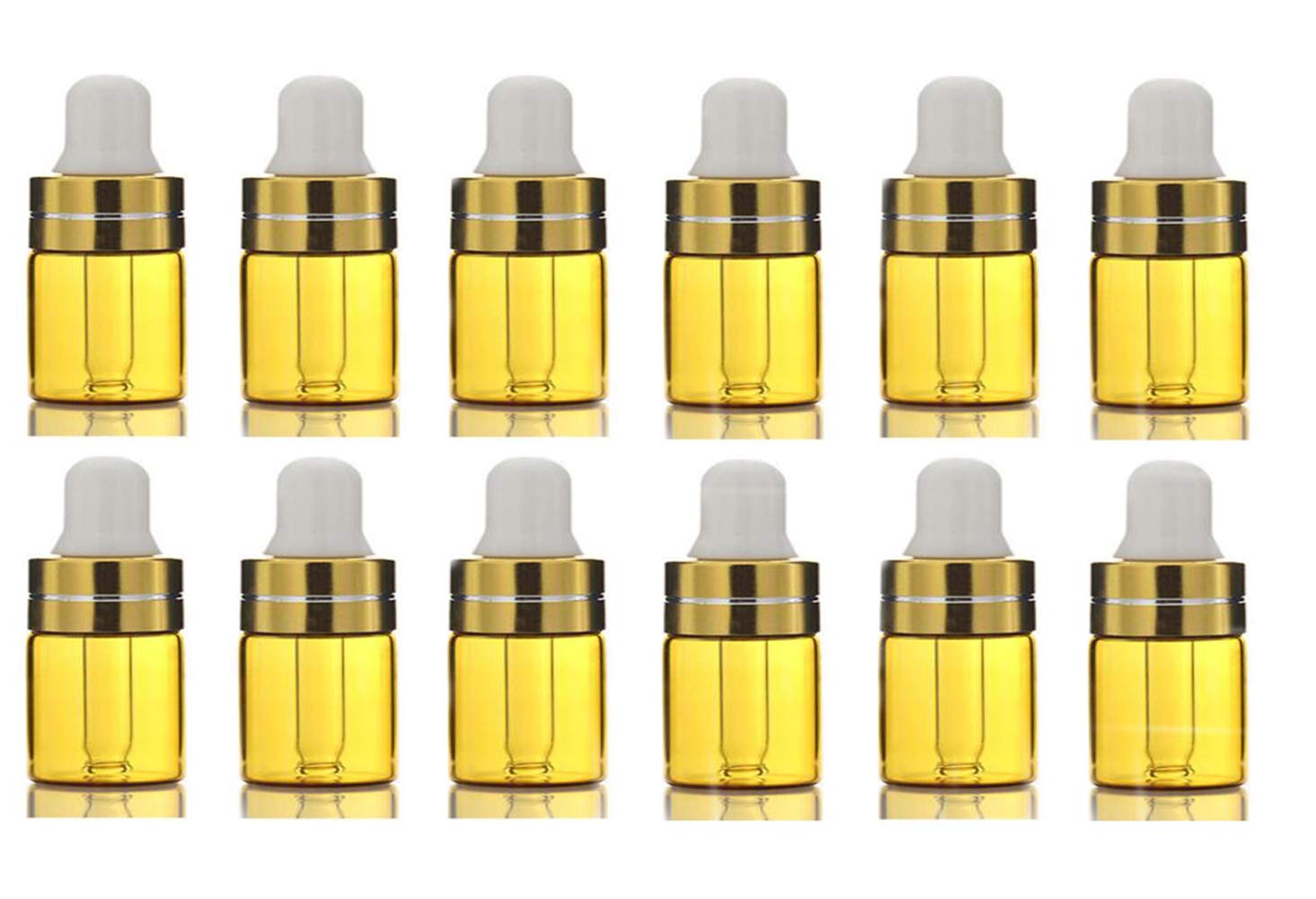 echo-ove 12PCS Miniature 1/4 Dram 1mL Glass Dropper Bottles Amber Glass Essential Oil Bottles Perfume Cosmetic Liquid Aromatherapy Lotion Sample Storage Containers Vials Jars With Eye Dropper Caps