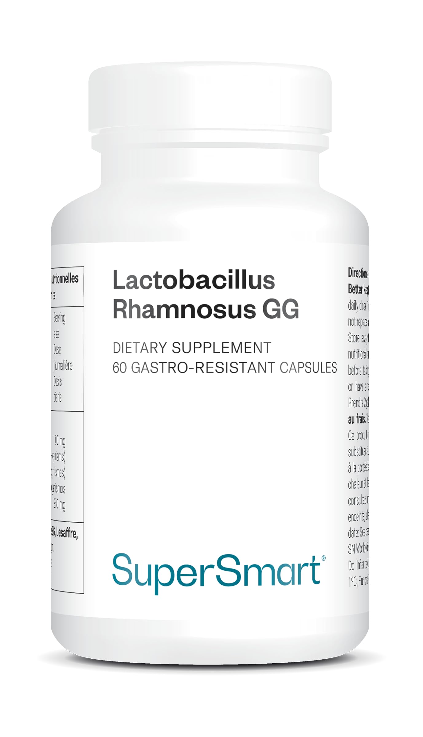 Lactobacillus Rhamnosus GG - Probiotic - Balances Microbiota and Gut Flora - Boosts the Immune System - Stimulates Lactobacillus Production - 60 Capsules - Vegan - Gluten-Free - Non-GMO - SuperSmart