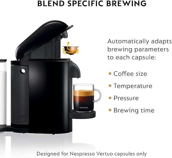 NESPRESSO VERTUO PLUS COFFEE AND ESPRESSO MAKER BY BREVILLE, INK BLACK WITH AEROCCINO MILK FROTHER