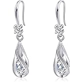Silver Cubic Zirconia Earrings Dangling for Women Spiral Hanging Shaped Teardrop Birthstone Earrings for Gift