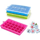 TAO CICADA Ice Cube Tray, 3 Pack Silicone Ice Cube Molds, Ice Cube Trays, Silicone Ice Trays, Easier to Release, BPA Free for Alcohol/Coffee/Beverages (Blue, Green, Rose red)
