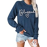 UNIQUEONE Blessed Sweatshirt for Women Letter Print Lightweight Thanksgiving Pullover Tops Blouse