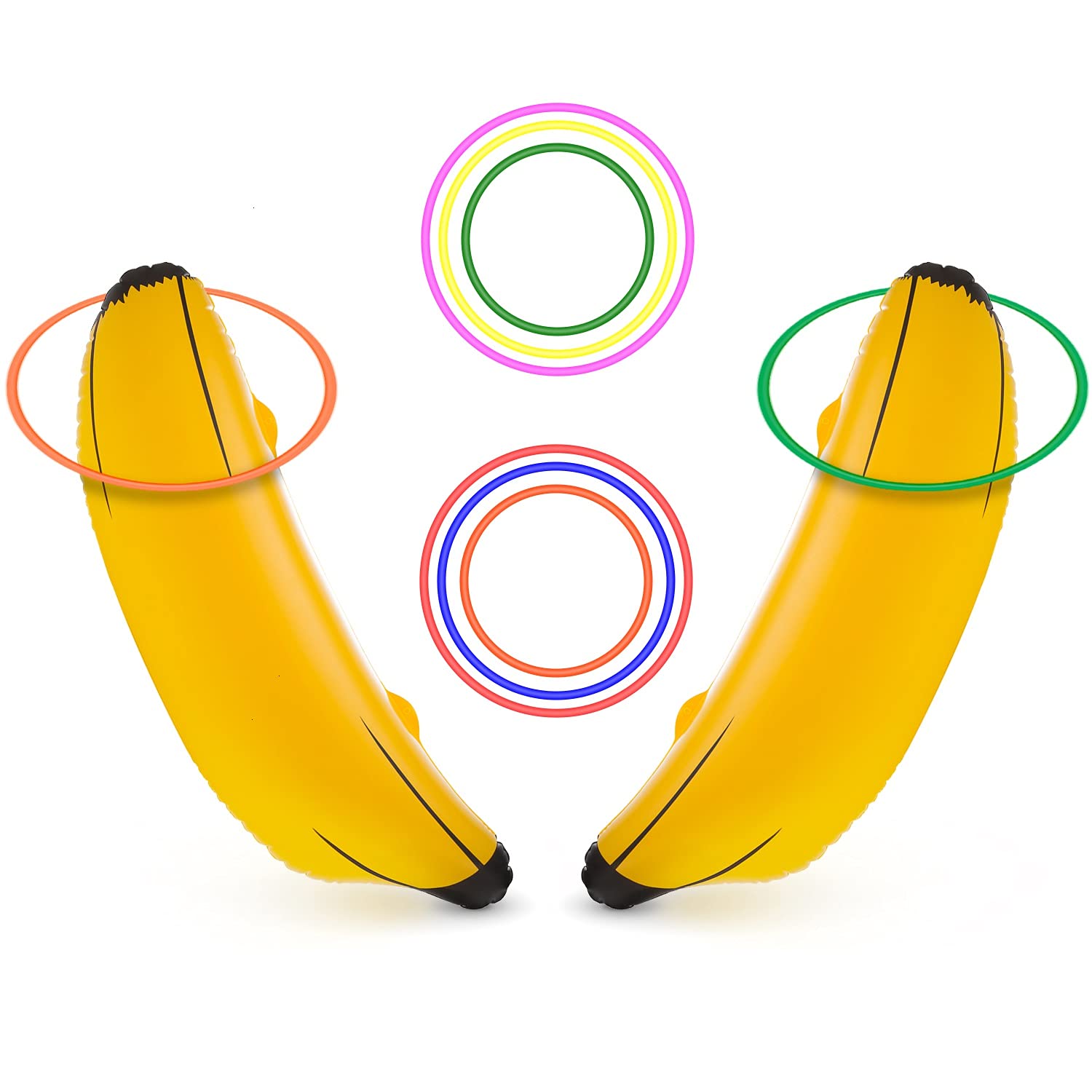 Photo 1 of June Fox Inflatable Banana Ring Toss Game for Bachelorette Party, Bridal Shower Decorations for Engagement Party, Lingerie Party (2 Pieces 26" Bananas & 6 Pcs Toss Rings)