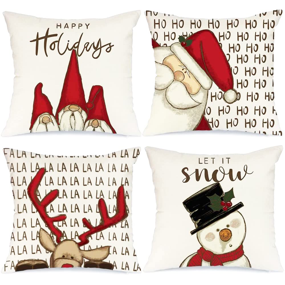 Wulcea Christmas Design Cushion Cover 16 X 16 Throws Set of 4 Square Xmas Pillow Case Pack Uk Sale White For Sofa Bed Room Decoration Accessories Polyester 40 cm X 40 cm Decor indoor Gifts