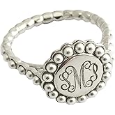 Monogram Sterling Silver Ring with Faux Pearl Accents