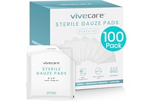 Vive Care 4x4 Sterile Gauze Pads (100pc) - Individually Wrapped 2-Pack Wound Dressing for Cleaning & Cushioning - Non-Adhesive Highly Absorbent Bandages