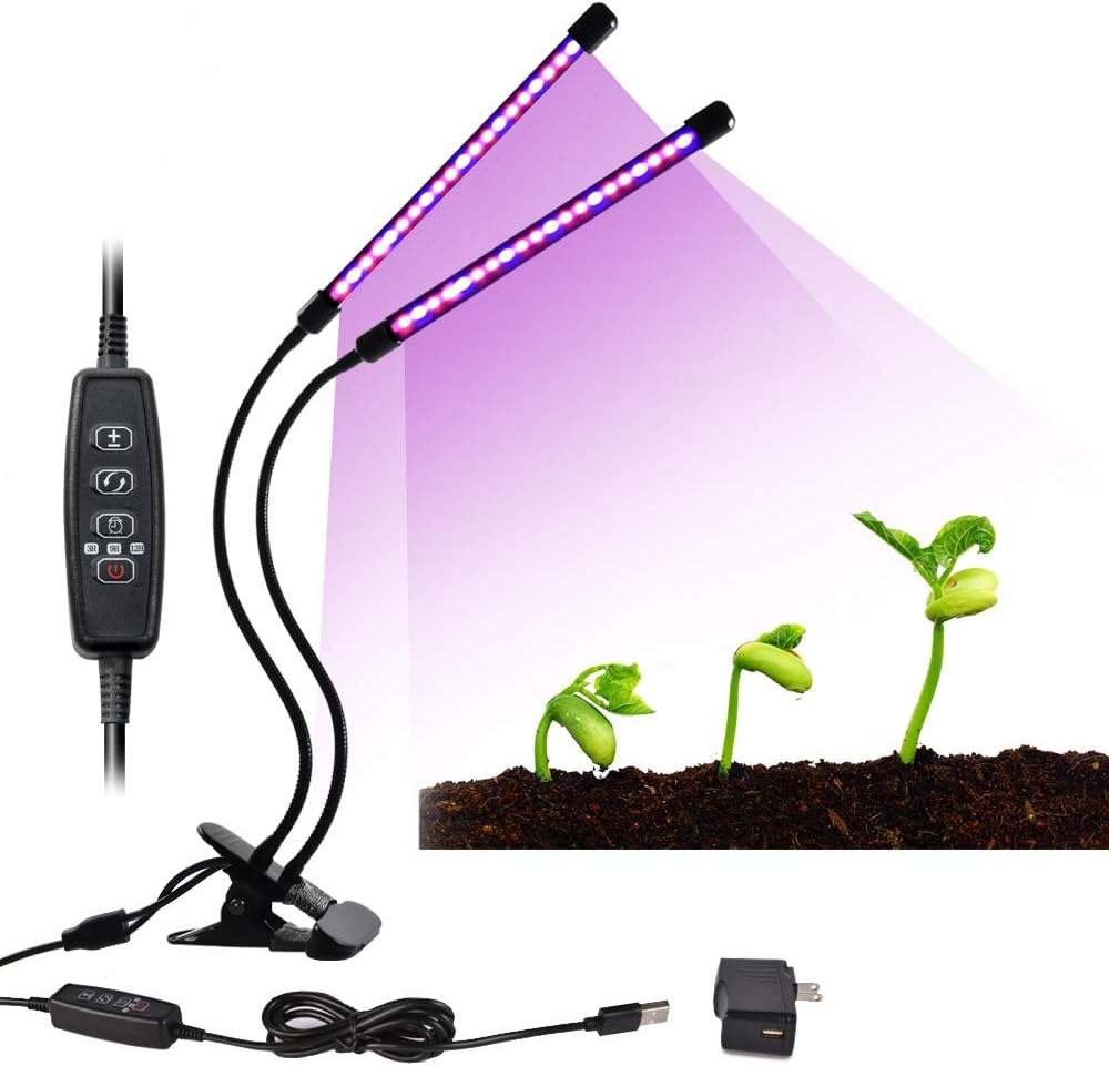 LEGOODS 20W Dual Head Timing Grow Light,40 LED 9 Dimmable Levels 3/9/12H Timer Plant Grow Lights with Red/Blue Spectrum and 360 Degree Flexible Adjustable Gooseneck for Indoor Plants 2018 Upgraded