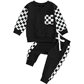 Ursobutegl Toddler Baby Boy Clothes Color Block Sweatshirt Pullover Tops Jogger Pants 2Pcs Fall Winter Sweatsuit Outfit