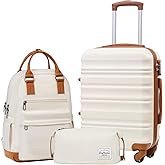 LONG VACATION Carry On Luggage Sets 3 Piece 20 Inch Suitcase Set, ABS+PC Hardshell Lightweight Travel Luggage with Spinner Wheels & YKK Zipper TSA Lock (20 INCH (BP/TB), BEIGE-BROWN)