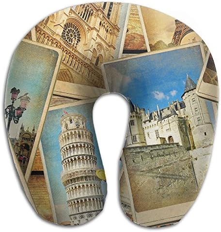 Creative Travel Wallpaper Design Comfortable U Shaped Neck Pillow Soft Neck Support Pattern Pillow For Rest,Travel,Car,Airplane,Bed,Sofa