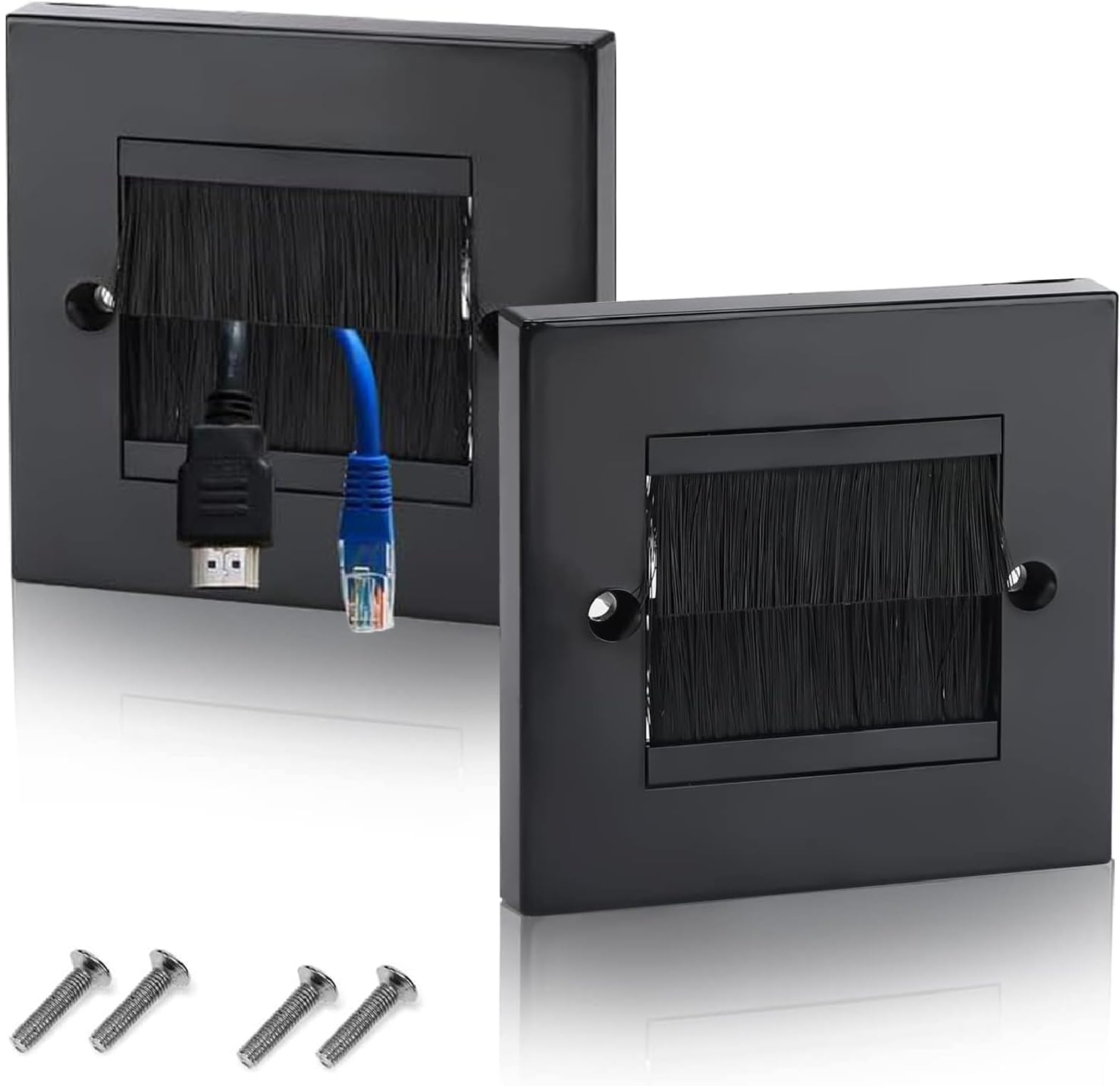 DEFIYEAR 2 PCS Cable Brush Plate, Brush Plate ABS - Wall Mounted Faceplate for Easy Cable Pass, Perfect for Organizing Wires in Home or Office, Compatible with Standard UK Outlets and Receptacles