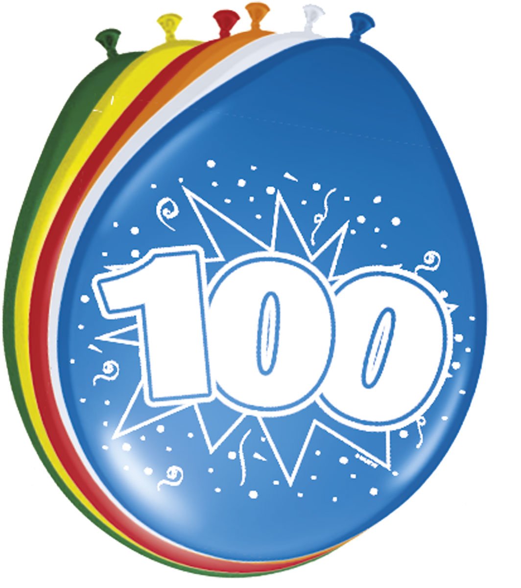 Folat 08300 Zahl 100th Birthday Balloons 30cm - 8 pieces, Multi Colors, 100 cm — image 1