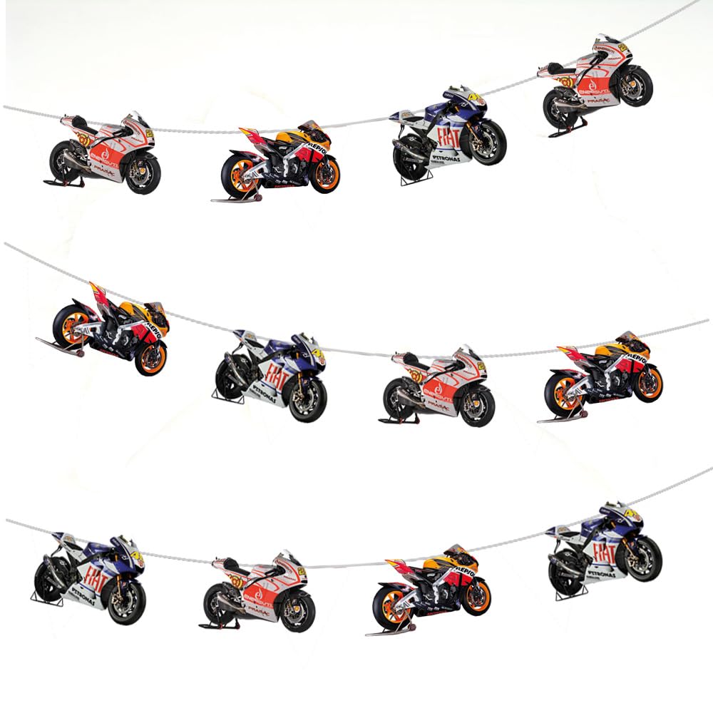 AK Giftshop Motorbikes Bunting Party Decorations - 12pcs / 2.5m Ribbon