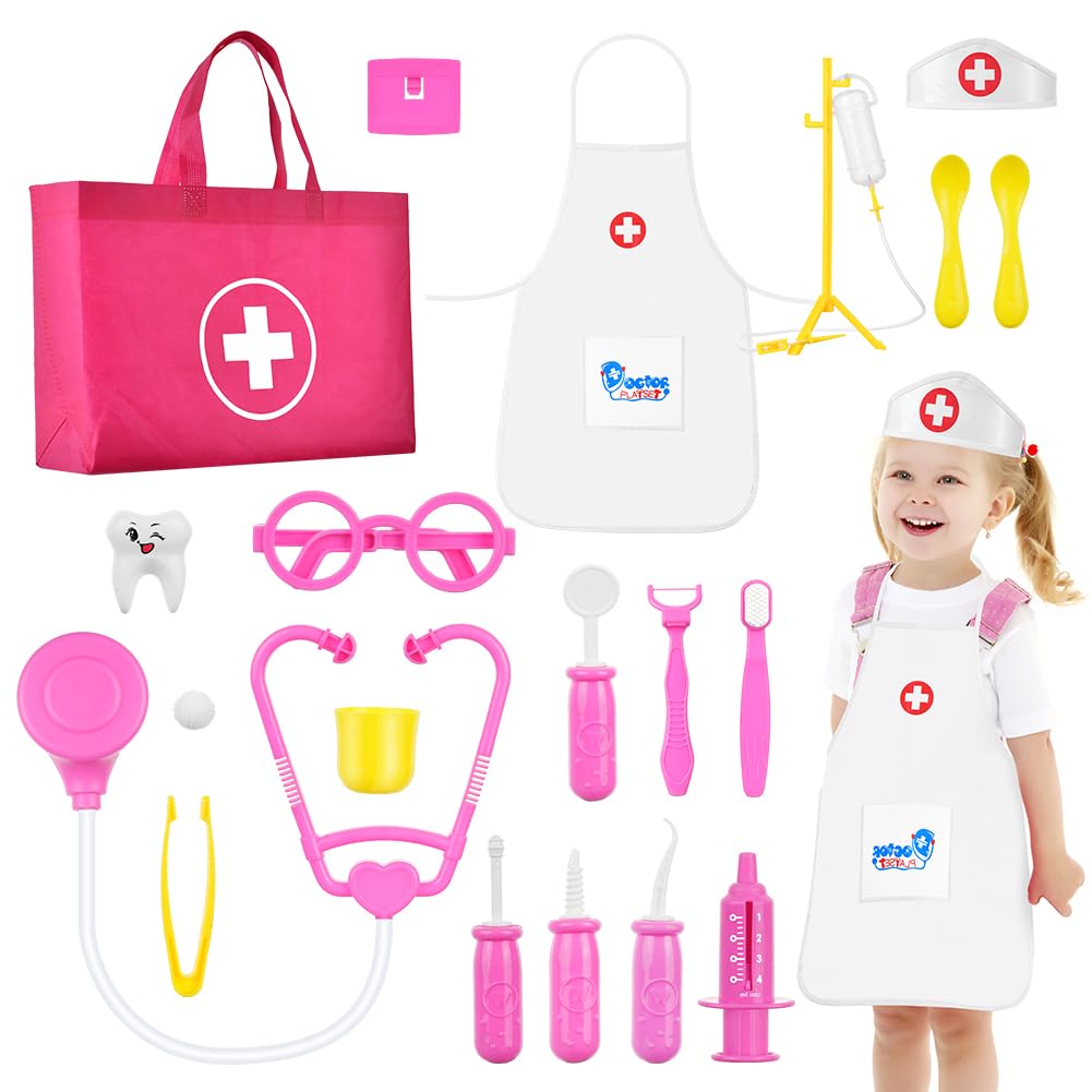 OSDUE Doctors Set for Kids, 34PCS Kids Doctors Kit with Nurses Costume, Kids Doctors Set Case Educational Toys Age 3, Dentist Toys with Simulation Stethoscope, Pretend Doctor Kit Toys Medical Playset