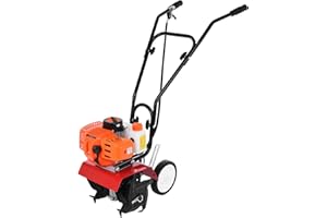Masiunoz Petrol Cultivator 52cc 2-Stroke 3HP Gas Powered Garden Tiller 6-inch Depth 7.9-inch Width for Soil Digging Cultivati