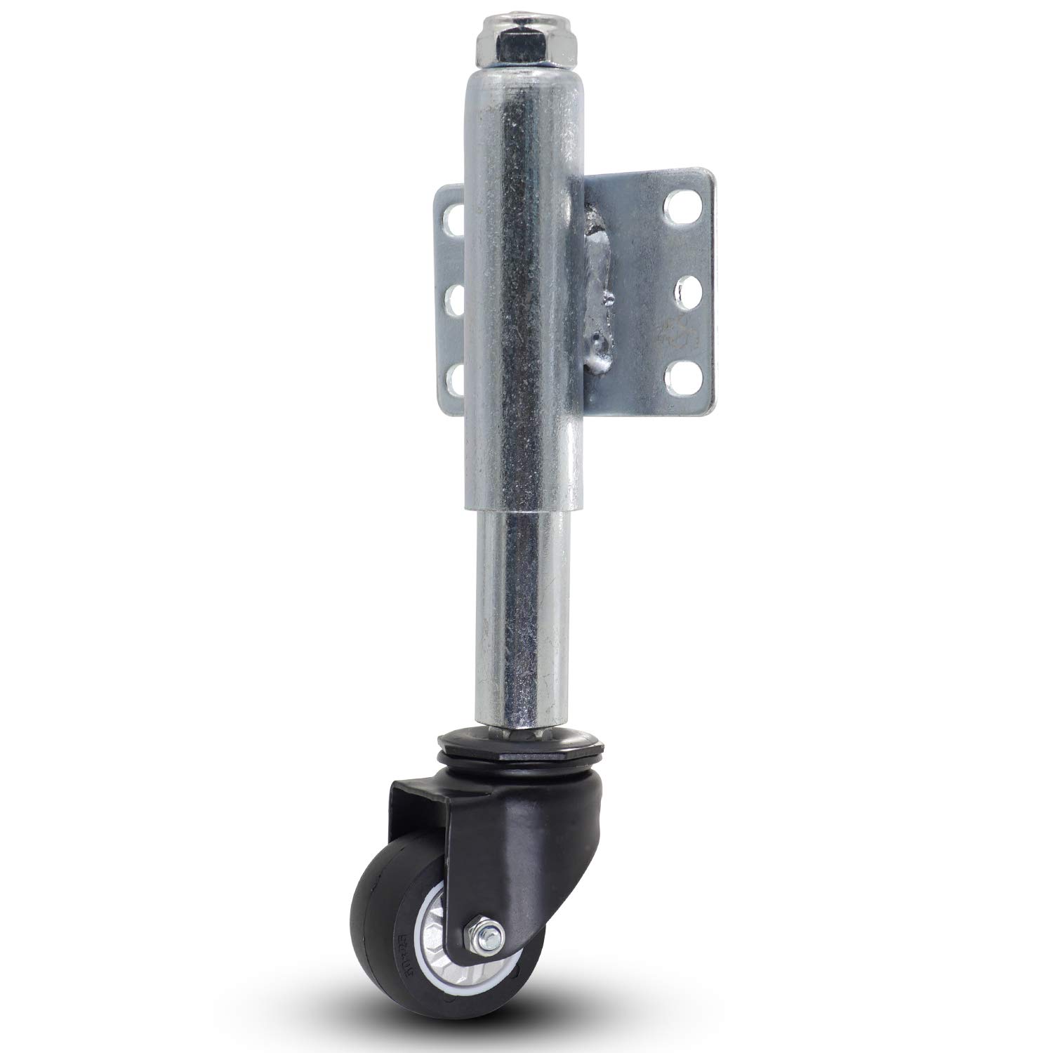 Casoter 2 Inch Spring Loaded TPU Thermoplastic Polyurethanes Gate Caster, Swivel Heavy Duty 110Lbs/50Kg Load Capacity with 6 Holes Universal Side Mount Plate for Patio Door