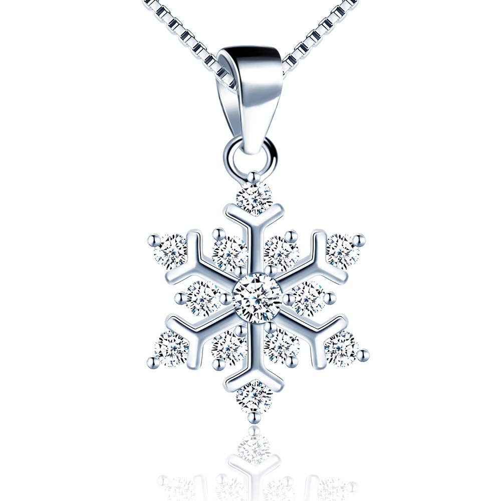 MicVivien Snowflake Neckalce, Sterling Silver Sparking Cubic Zirconia Snowflake Pendant Necklace with 18" Box Chain