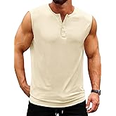 UNCLECAT Mens Tank Tops Summer Sleeveless Workout Muscle Henley Shirts Gym Slim Fit Tee
