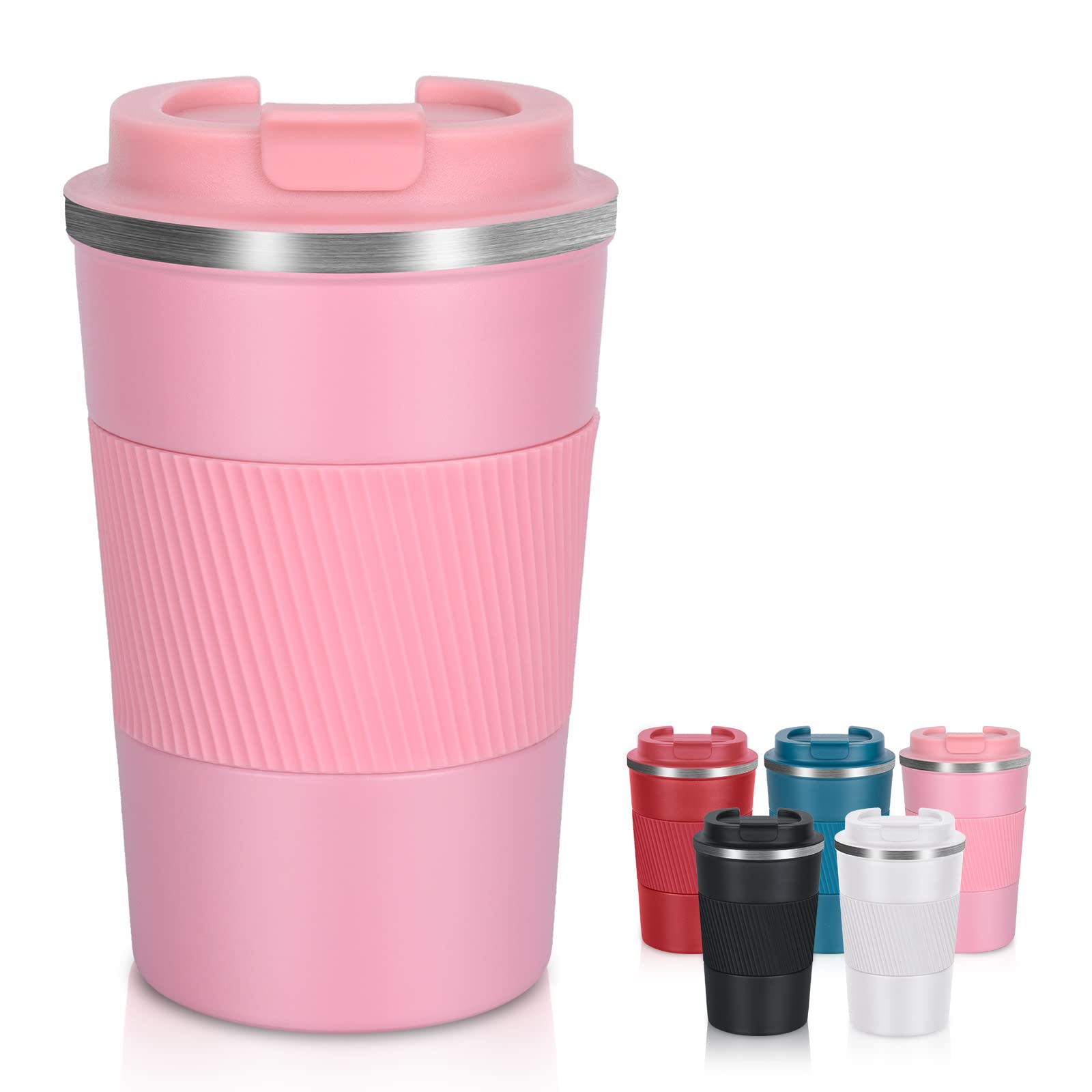 AKHTART 380ml Travel Mug for Hot & Cold Drinks with Leakproof Lid, Stainless Steel Insulated Coffee Double Walled Thermal, Portable Reusable Cup Travel/Office/School(Pink)