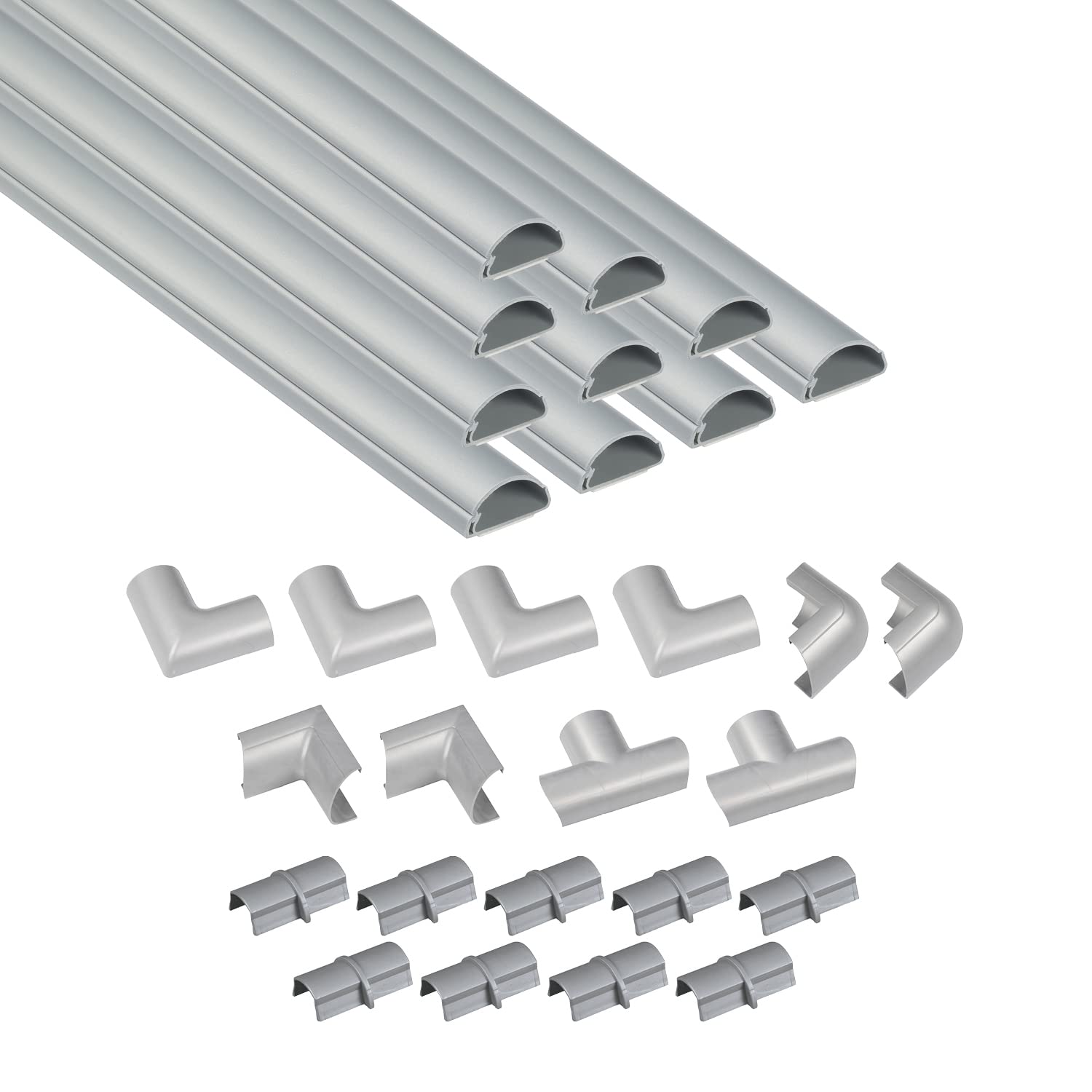 D-Line 157in Cord Cover Kit, Self-Adhesive Wire Hiders, Cable Raceway to Hide Wires on Wall, Electrical Cable Management - 10x 15.7 Lengths & 19 Accessories - 1.18" (W) x 0.59" (H) - Gray