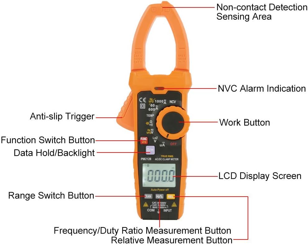 Multimeter AC/DC Digital Clamp Meter,1000A Pm2128 Handheld Digital AC