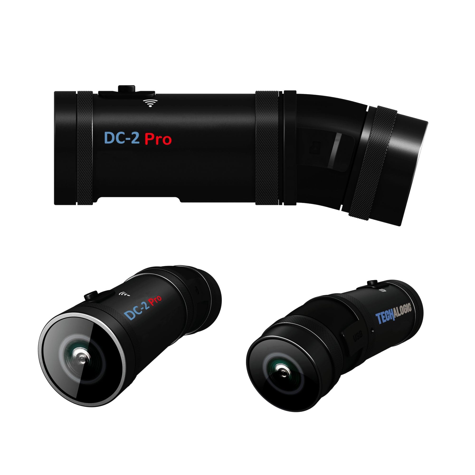TECHALOGIC DC-2 Pro. Dual Lens Helmet Camera - Twin Motorcycle Cycle Camera & Horse Riding 2k QHD Camera - Connects to Most Cycle, Riding & Motorbike Helmets