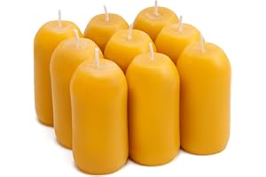CACASO 9 Pcs Beeswax Pillar Candles,Natural Beeswax Candles Long Burning (9 Hours),Pure Beeswax Candles for Home Decoration,Outdoor,Parties,Camping(Yellow,3.2" x 1.5")
